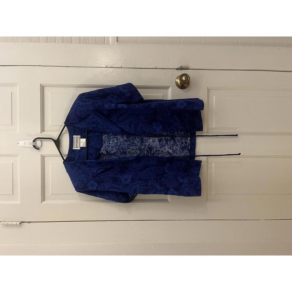 Karin Stevens Blue Rayon Short Sleeve Blouse Size 14